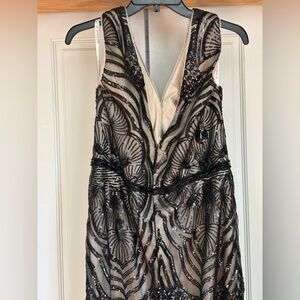 JJs House Black and Cream Sequin Gown. Size XL